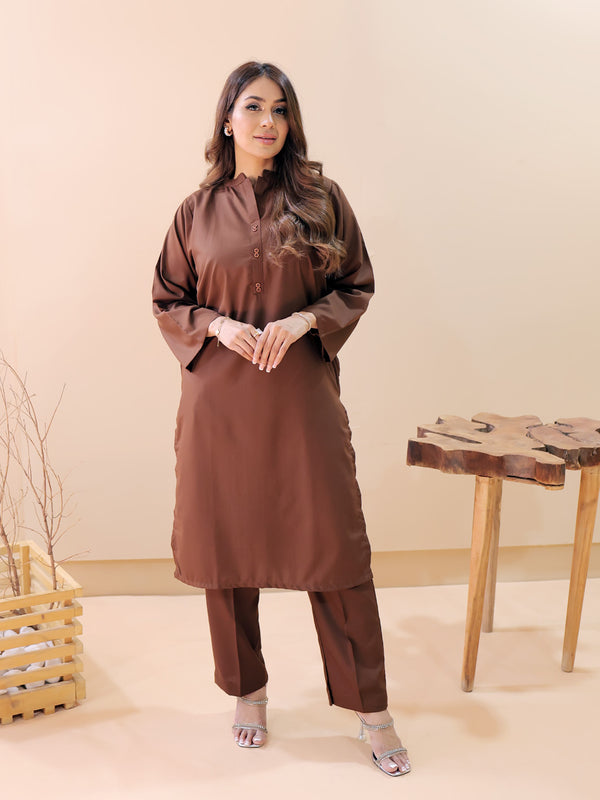 Haniya Co-Ord Set (Coco Brown/Collar)