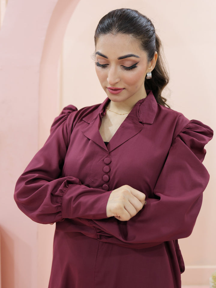 Women Arha Co-Ord Set Wine Red